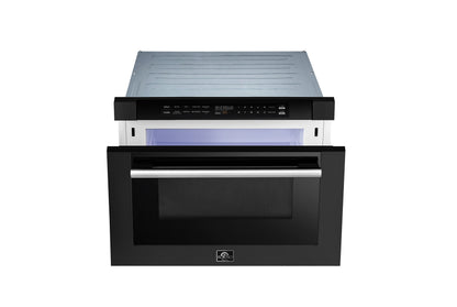 Forno 5-Piece Appliance Package - 30-Inch Electric Range, Under Cabinet Range Hood, Refrigerator with Water Dispenser, Dishwasher, and  Microwave Drawer in Black with Stainless Steel Trim - APW5-6012-30BLK
