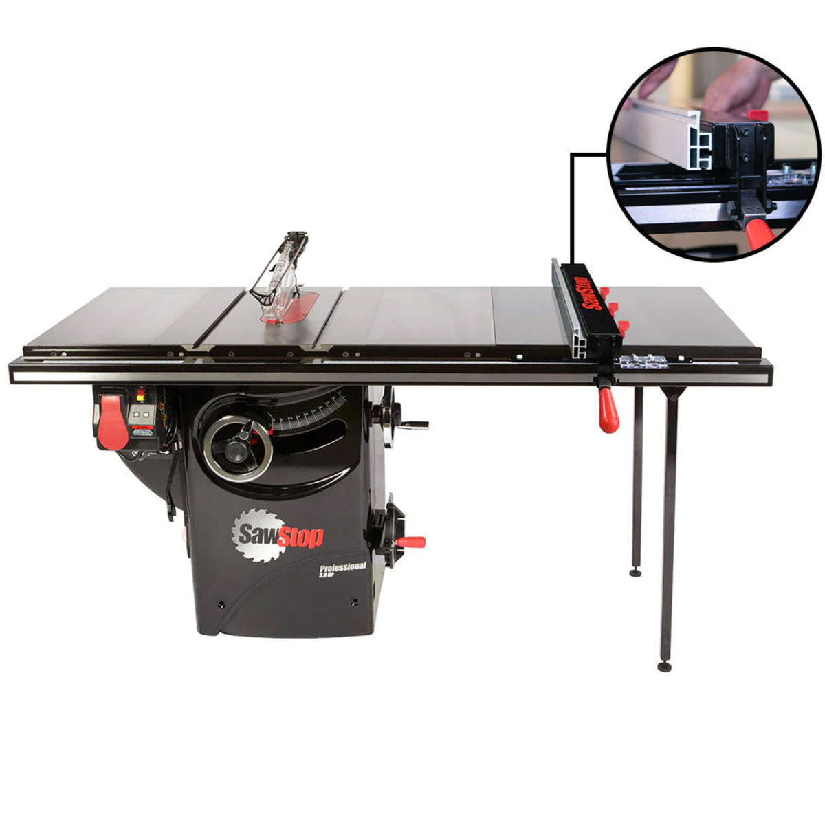 SawStop 3HP Professional Cabinet Saw w/52" T-Glide Advance Fence, Rails & Extension Table - PCS31230-ATGP52