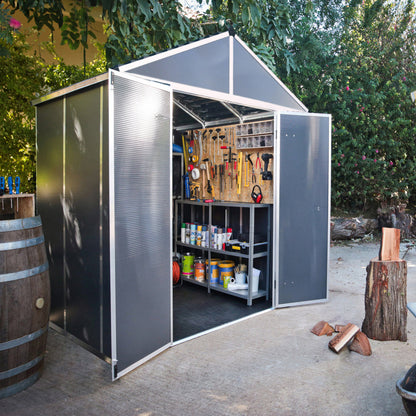 Palram - Canopia | Rubicon 8ft Ultra Durable Outdoor Storage Shed for Garden Dark Grey Series - HG9730GY