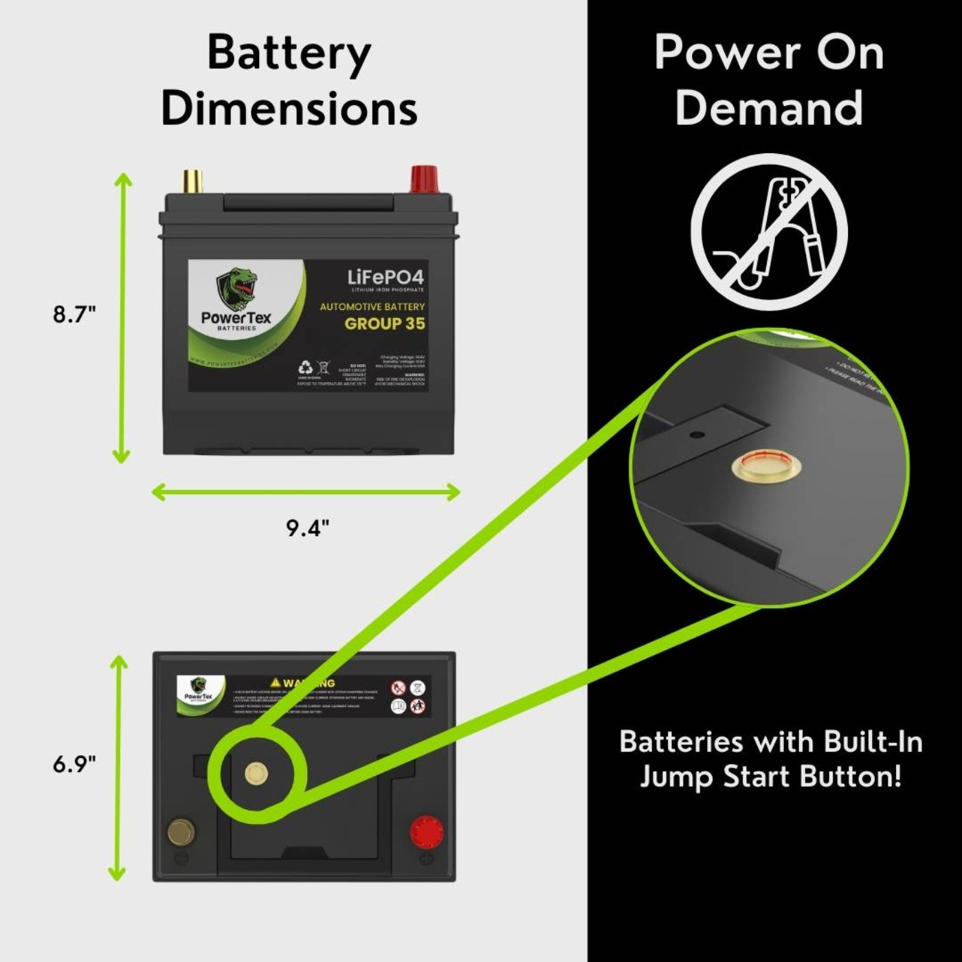 PowerTex 2017 Nissan 370Z Car Battery BCI Group 35 / Q85 Lithium LiFePO4 Automotive Battery - PTLG35-249