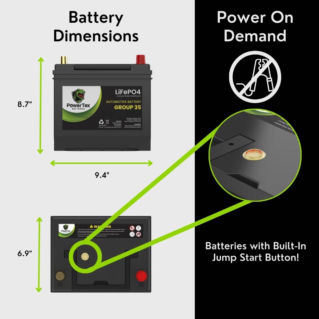 PowerTex 2018 Nissan Murano Car Battery BCI Group 35 / Q85 Lithium LiFePO4 Automotive Battery - PTLG35-247