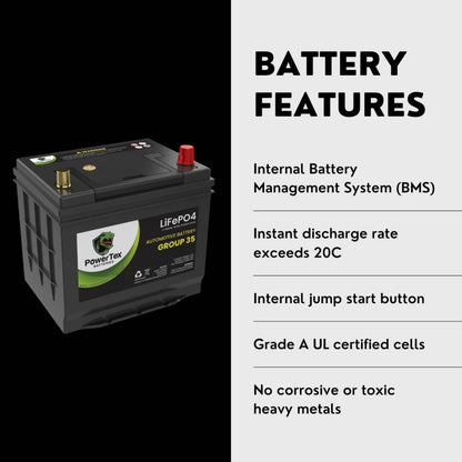 PowerTex 2011 Nissan Juke Car Battery BCI Group 35 / Q85 Lithium LiFePO4 Automotive Battery - PTLG35-316