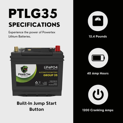 PowerTex 2017 Nissan 370Z Car Battery BCI Group 35 / Q85 Lithium LiFePO4 Automotive Battery - PTLG35-249