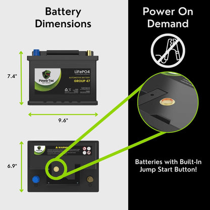 PowerTex 2011 Volkswagen GTI Car Battery BCI Group 47 H5 Lithium LiFePO4 Replacement Automotive Battery - PTLG47-605
