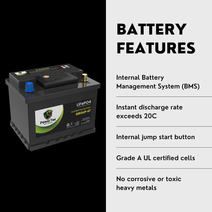 PowerTex 2017 Mercedes-Benz AMG GT Car Battery BCI Group 47 H5 Lithium LiFePO4 Replacement Automotive Battery - PTLG47-421