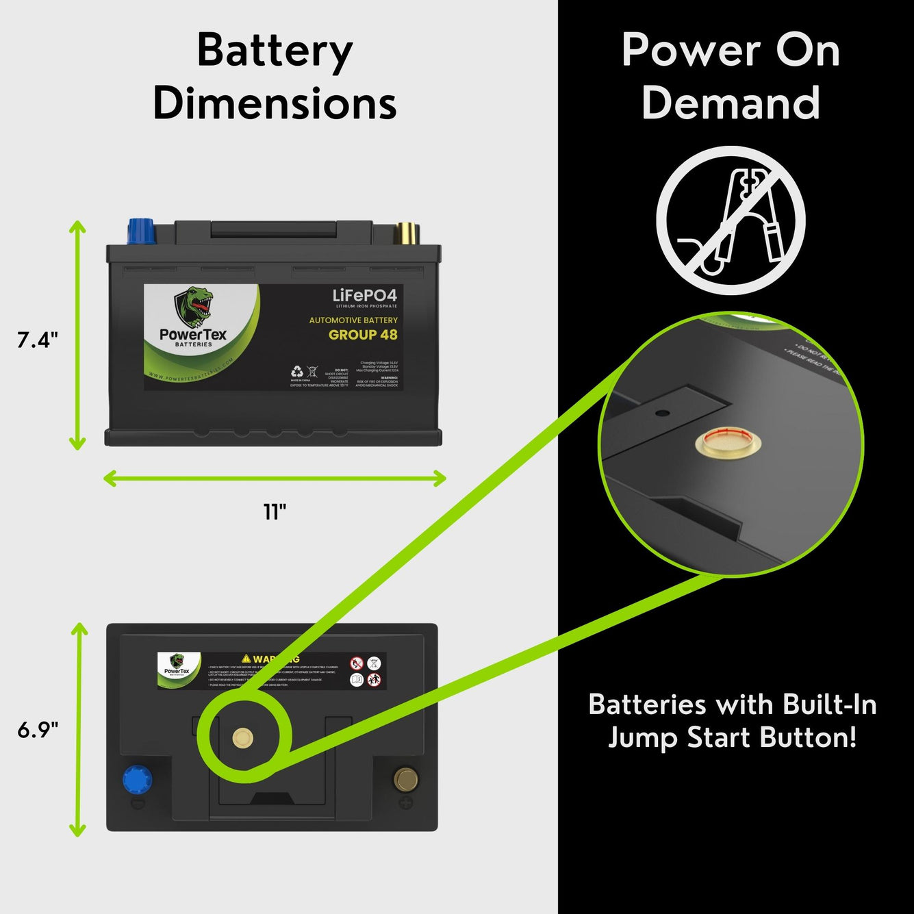 2022 Infiniti QX55 L4 2.0L Replacement Car Battery BCI Group 48 Lithium LiFePO4 Automotive Powertex Battery