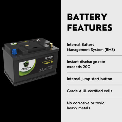 2023 Ford Escape L3 1.5L Replacement Car Battery BCI Group 48 Lithium LiFePO4 Automotive Powertex Battery - PTLG48-0269
