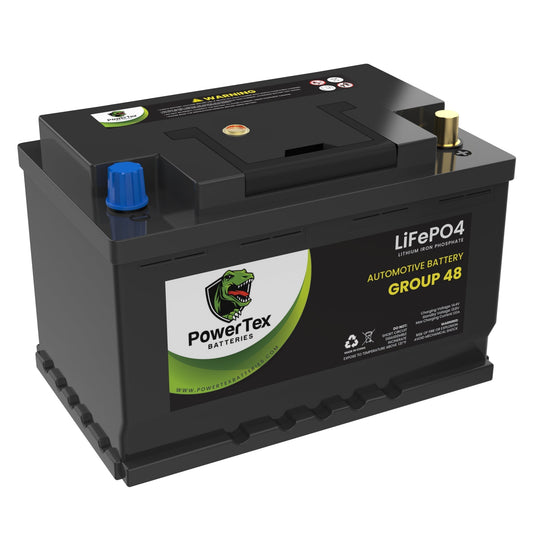 PowerTex 2020 Kia Stinger Car Battery BCI Group 48 / H6 Lithium LiFePO4 Replacement Automotive Battery - PTLG48-1100