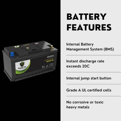 PowerTex 2018 Maserati Levante Car Battery BCI Group 49 / H8 Replacement Lithium LiFePO4 Automotive Battery - PTLG49-1133