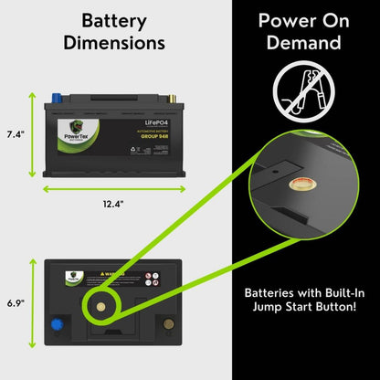 PowerTex 2006 Audi S4 Car Battery BCI Group 94R / H7 Lithium LiFePO4 Automotive Battery - PTLG94R-278