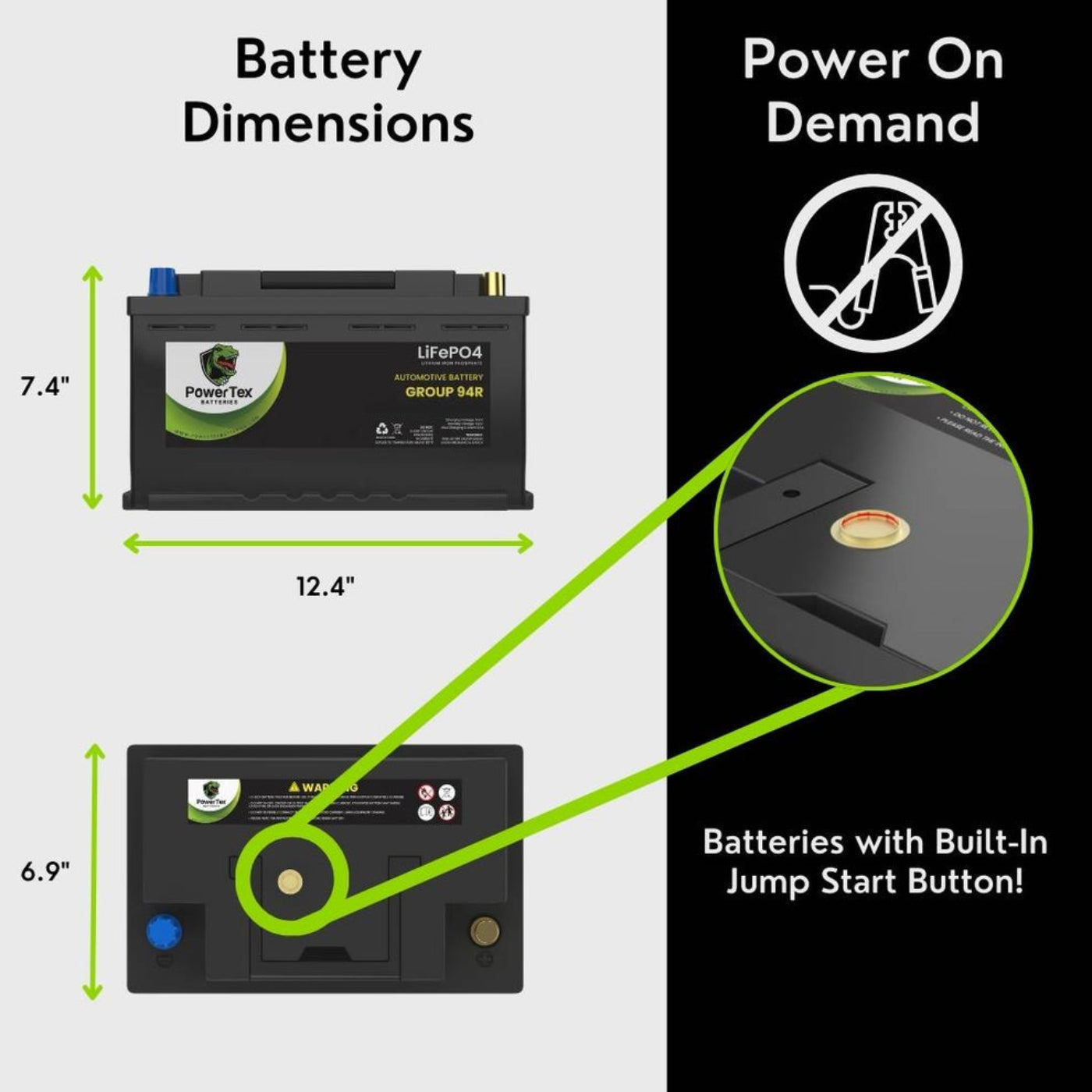 PowerTex 2022 Volvo S90 L4 2.0L Replacement Car Battery BCI Group 94R Lithium LiFePO4 Au - PTLG94R-0365tomotive Powertex Battery