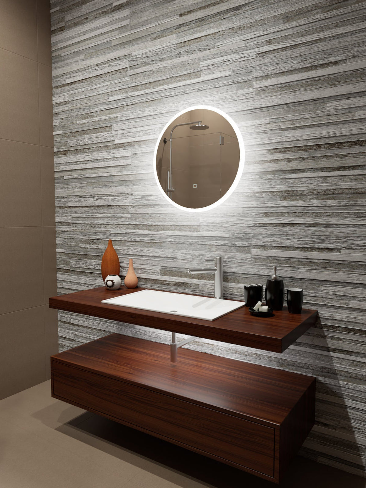 Paris Mirror 24" x 24" Round Reflection Edge Lit Round Mirror With Touch/ON/OFF Dim Sensor Switch 6000K - REFLR24246000