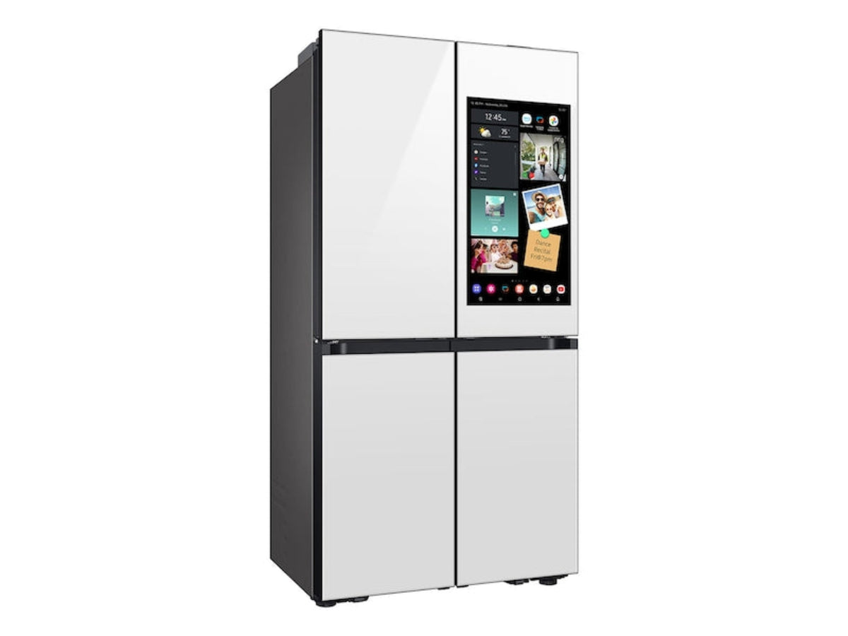 SAMSUNG Bespoke 36" 23 cu. ft. Counter Depth 4-Door Flex Refrigerator with AI Family Hub+ & AI Vision Inside in White Glass - RF23DB990012AA
