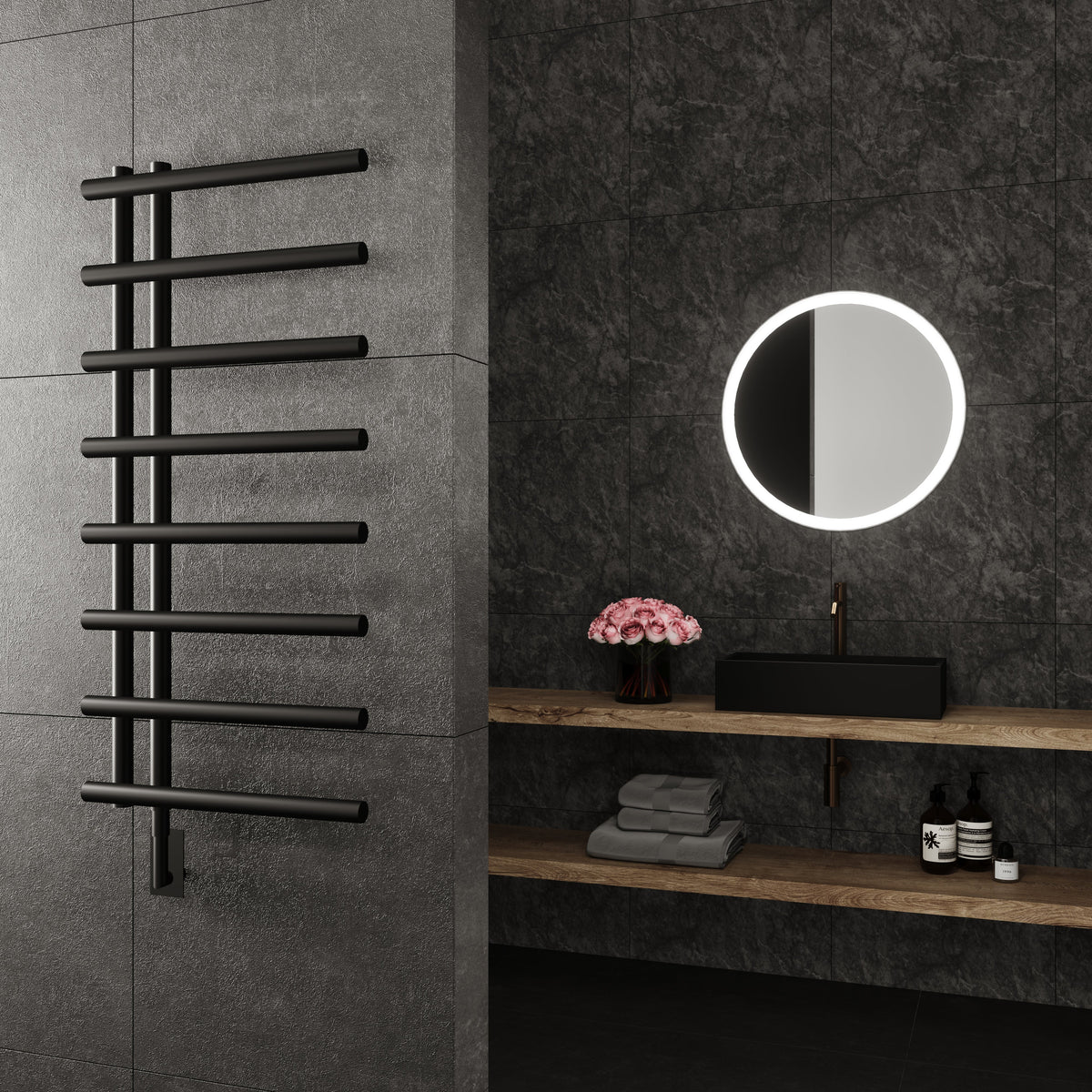 Paris Mirror Cronos Wall Mounted Electric Towel Warmer in Black - CRONBLK10