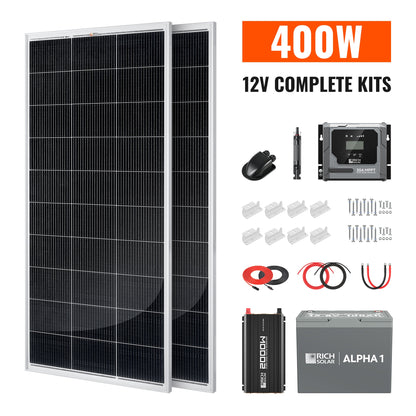 Rich Solar 400W Solar Kit with Battery | Solar + Energy Storage Kit for RVs, Vans & Off-Grid Applications - RS-K400B