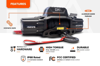 DK2 S12000-SR Electric Winch 12,000 lbs. 4 x 4 with Synthetic Rope New - S12000-SR