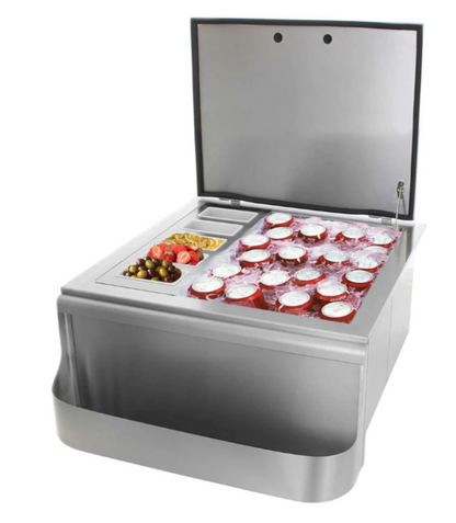 Pacific Coast Manufacturing 260 Series 25" Slide-In Ice Bin w/ Speed Rail & Condiment Holder - BBQ-260-SI