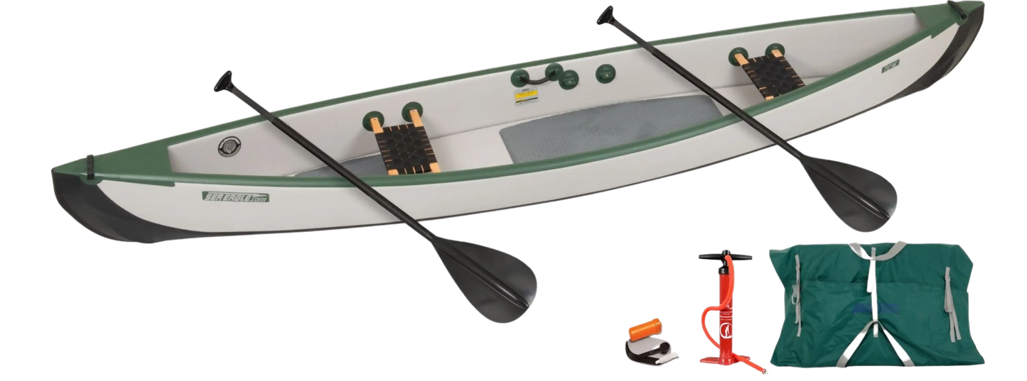 Sea Eagle TC16K_STW Inflatable Travel Canoe Wood/Web Seats 2 Person Start Up Package New - TC16K_STW