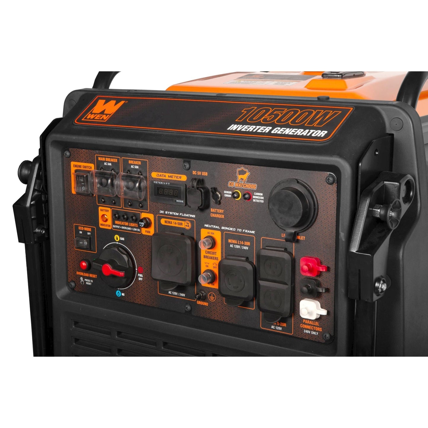WEN TF1050iX 10,500-Watt 120V/240V Tri-Fuel Inverter Generator with Quiet 457cc Engine, Electric Start, Wheel Kit, and CO Watchdog, Gas, Propane, and Natural Gas Powered - TF1050iX