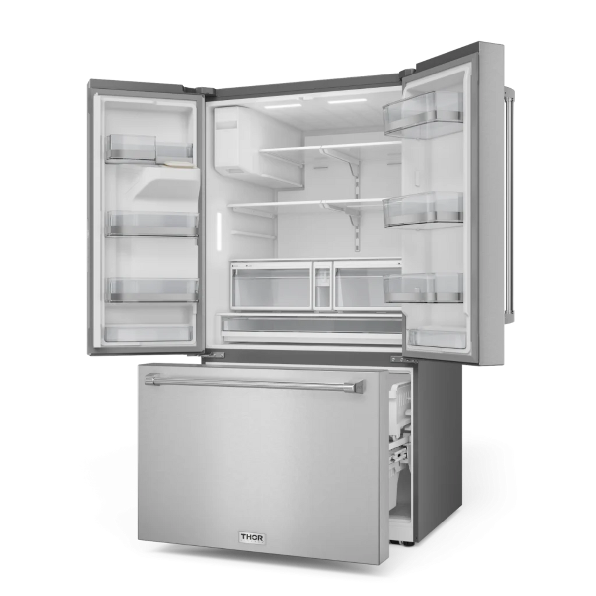 Thor Kitchen 36 Inch Professional French Door Refrigerator with Ice and Water Dispenser – Model - TRF3628FFD