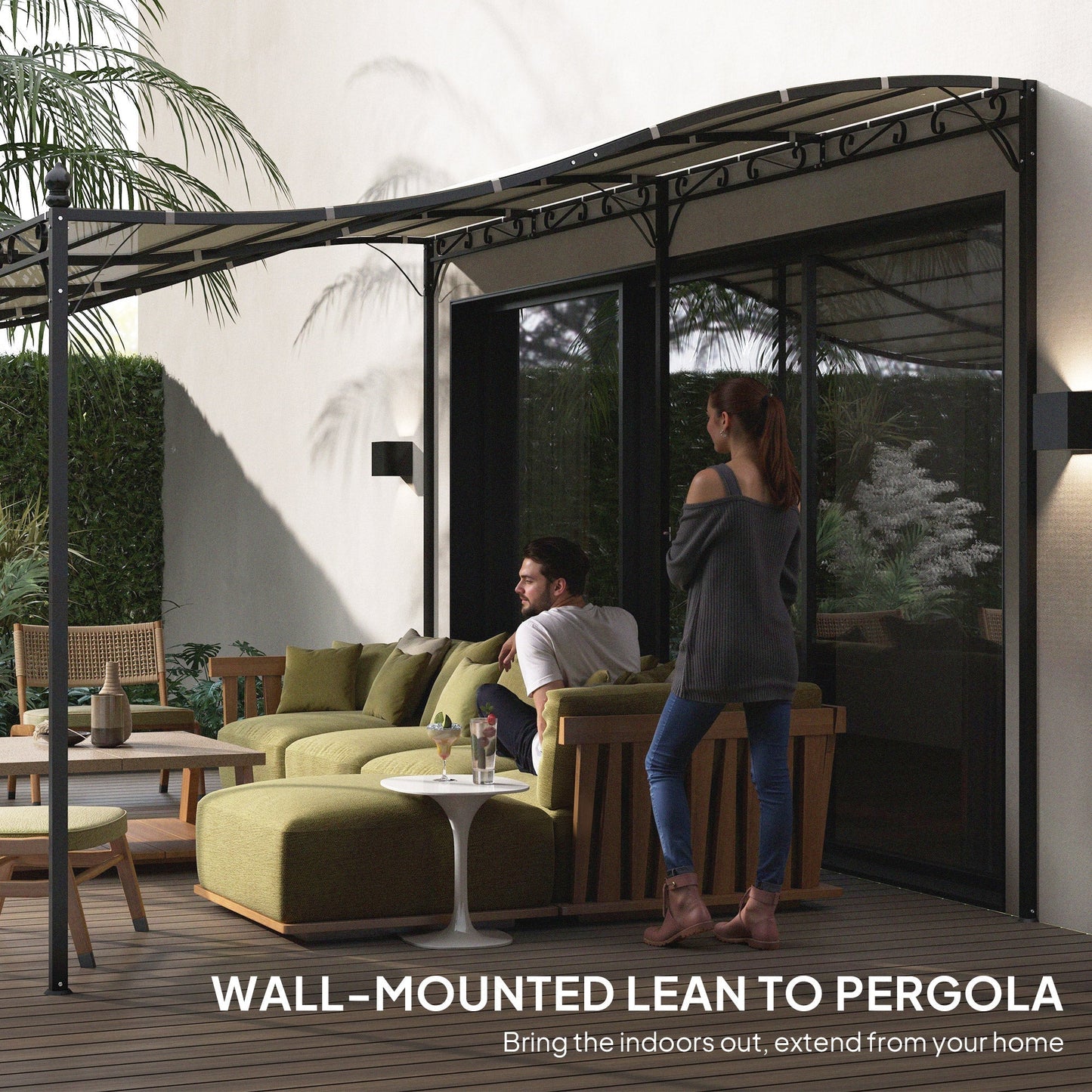 Outsunny 10' x 20' Wall-Mounted Metal Pergola Canopy with Drainage Holes in Cream White - 84C-582V01CW