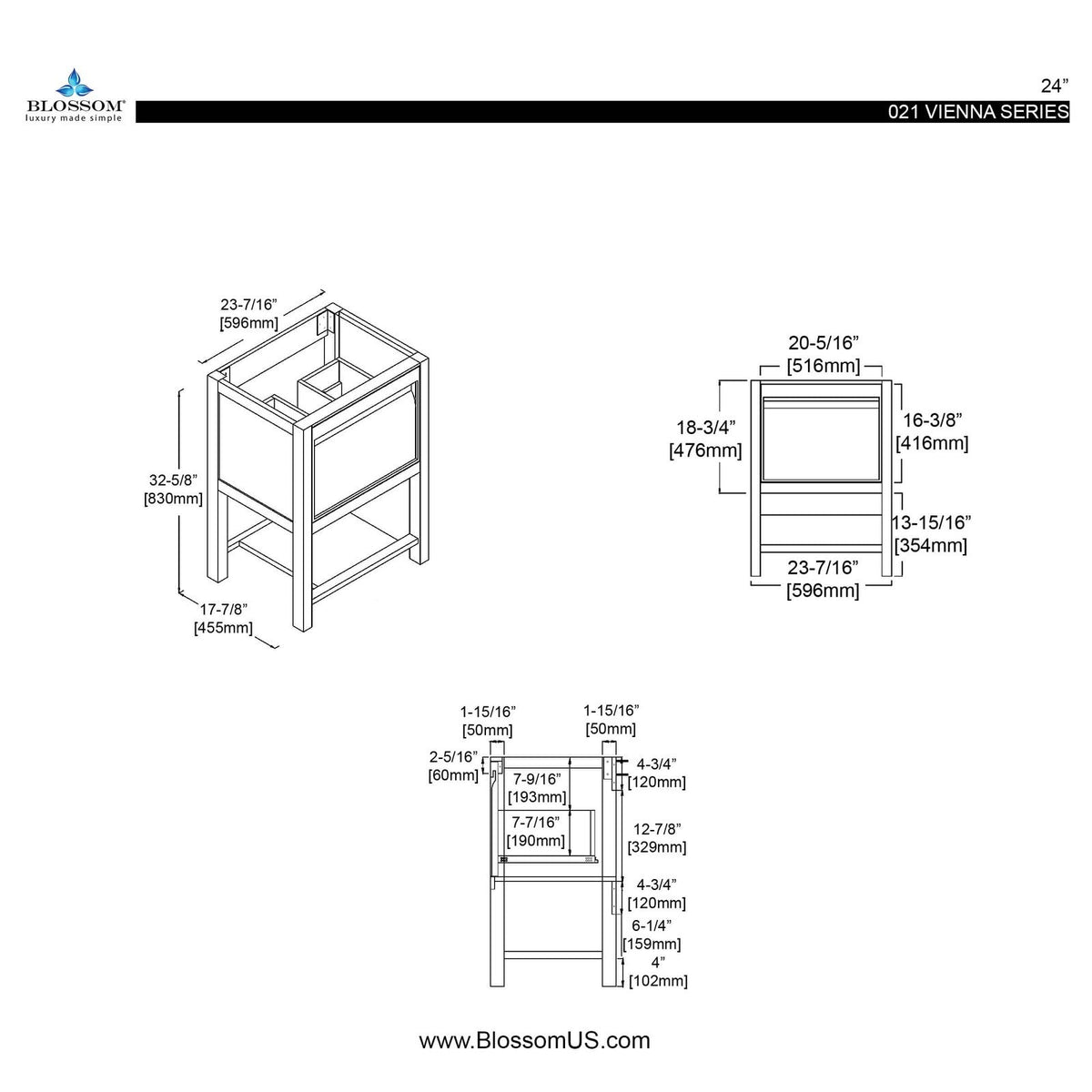 Blossom Vienna 24 Inch Bathroom Vanity - V8021 24 01