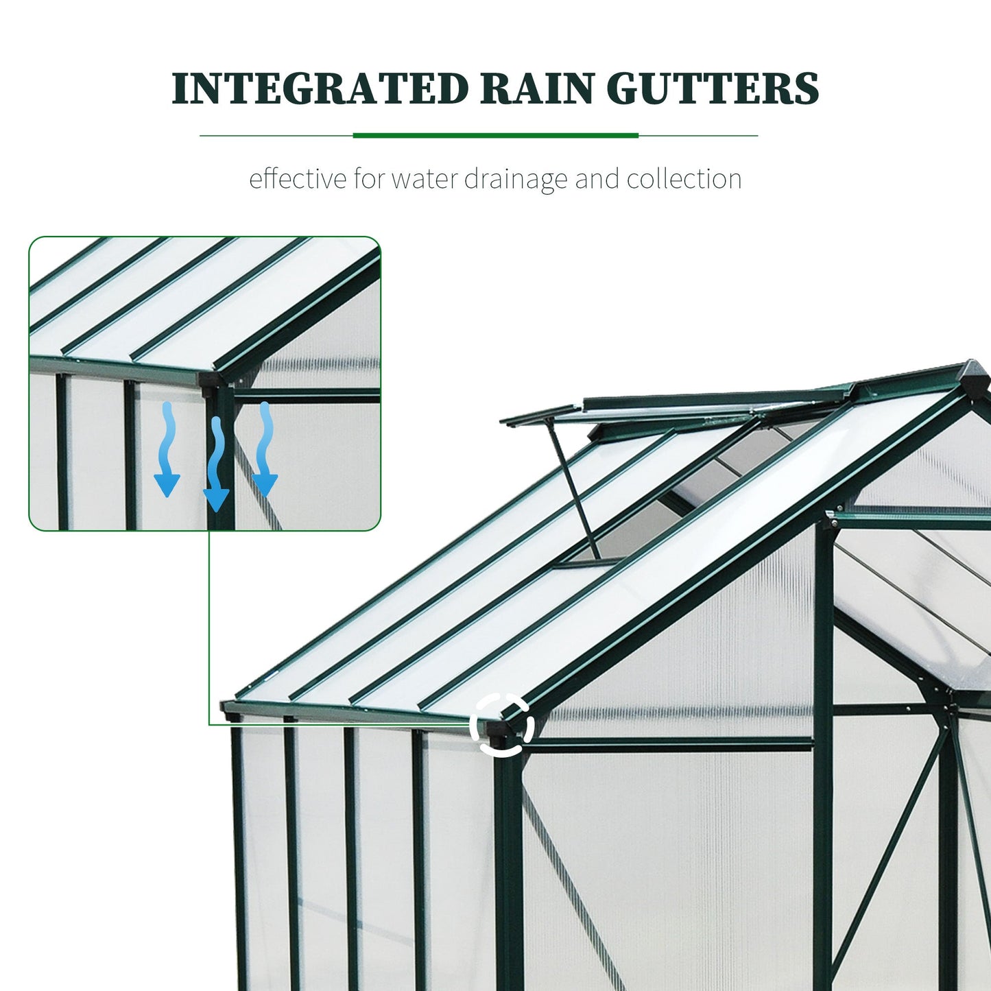 Outsunny BloomGreen 6' x 8' Greenhouse with Rain Gutter and Roof Vent Dark Green - 845-059