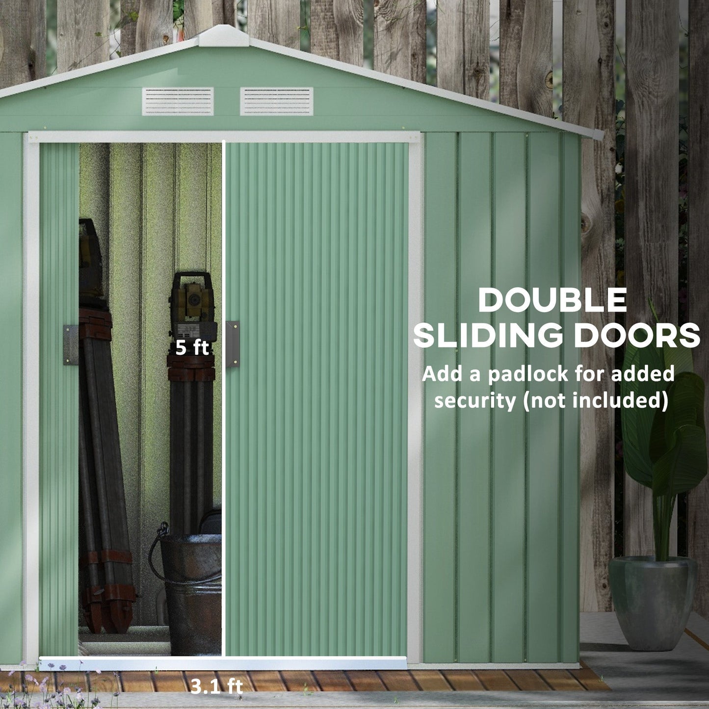 Outsunny EverBase 7' x 4' Outdoor Storage Shed with Foundation Kit, Double Lockable Door & Air Vents, Light Green - 845-030YG