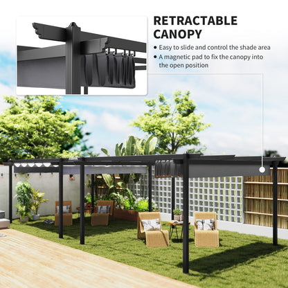 Outsunny 13' x 13' Aluminum Retractable Pergola Canopy, for Garden Patio Backyard Deck, Gray - 84C-567V00GY