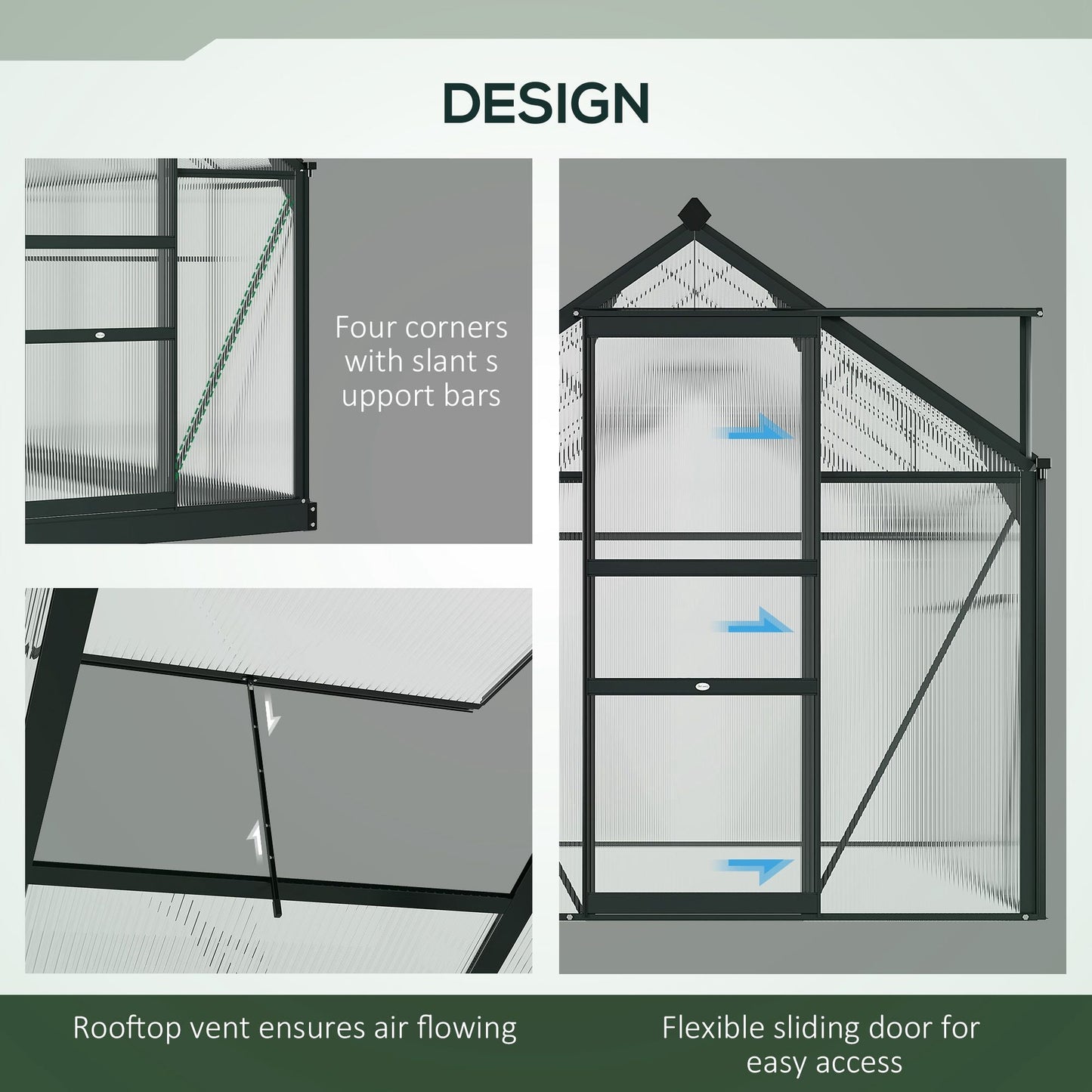 Outsunny BloomGreen 6' x 10' Greenhouse with Rain Gutter and Roof Vent Gray - 845-059V01GY