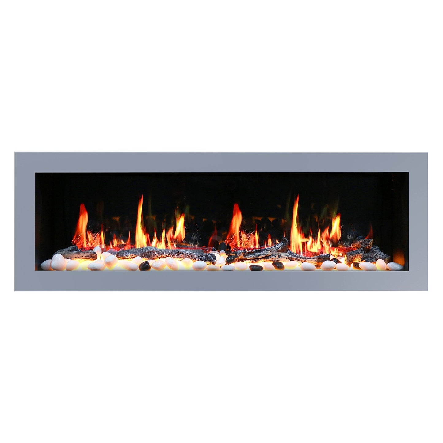 Litedeer Homes Gloria II 58" Smart Electric Fireplace with App Driftwood Log & River Rock Silver
