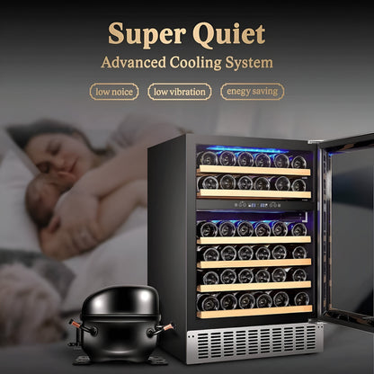 AOBOSI 24 Inch Dual Zone Wine Cooler Holds 46 Bottles - JC-145B