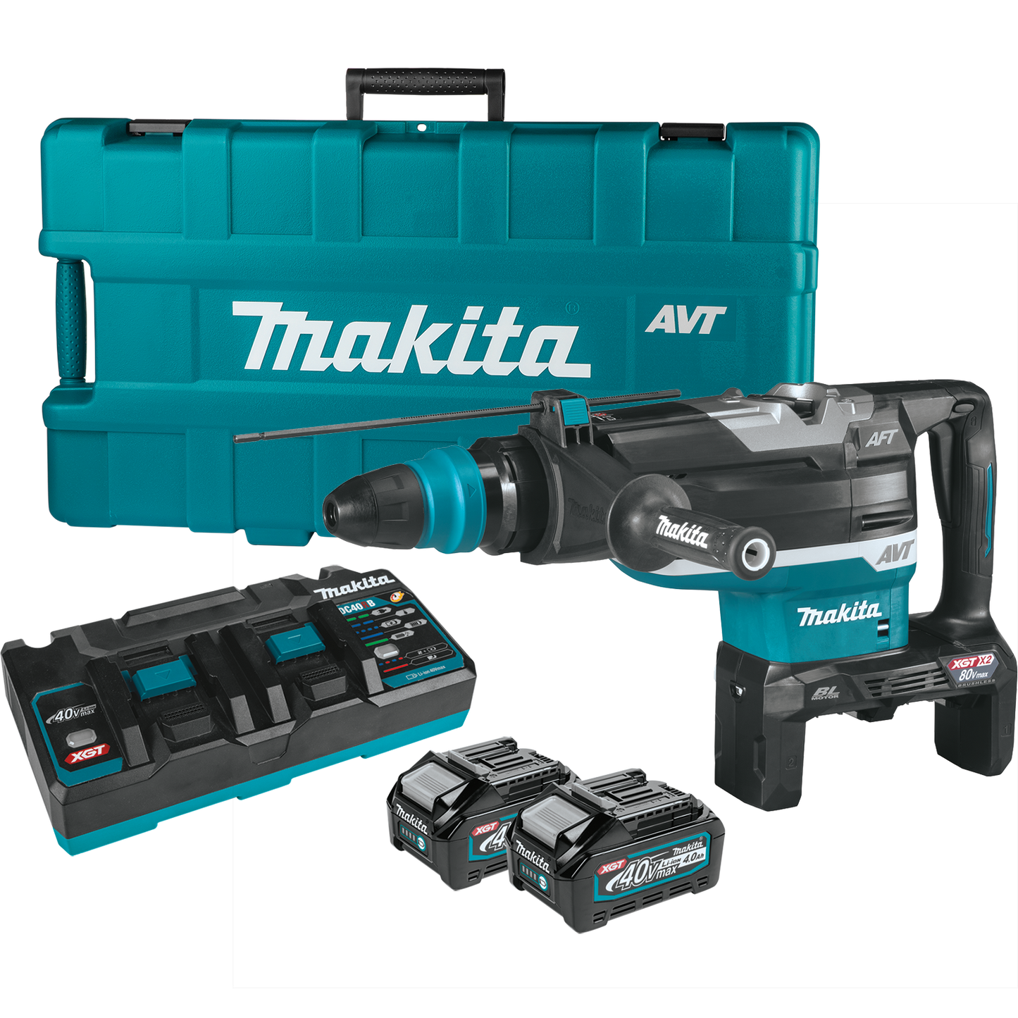 Makita (GRH06PM) 80V Max (40V Max X2) XGT Brushless 2 In. AVT Rotary Hammer Kit, accepts SDS-MAX bits, AFT, AWS Capable - GRH06PM