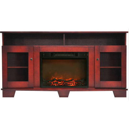 Cambridge Savona 59 In. Electric Fireplace in Cherry with Entertainment Stand and Charred Log Display, - CAM6022-1CHR