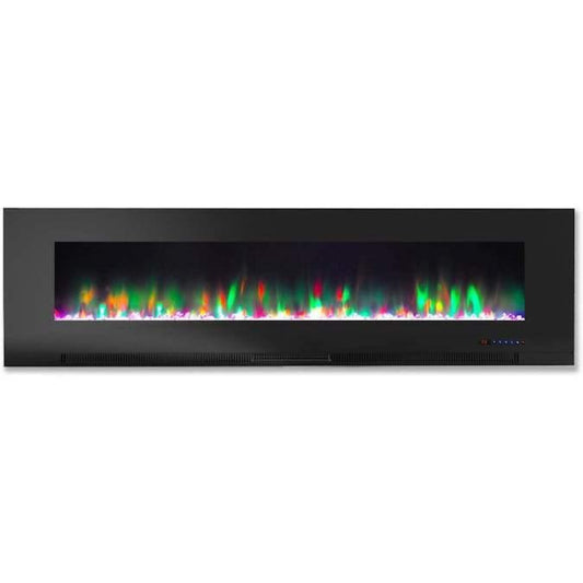 Cambridge 60 In. Wall-Mount Electric Fireplace in Black with Multi-Color Flames and Crystal Rock Display - CAM60WMEF-1BLK
