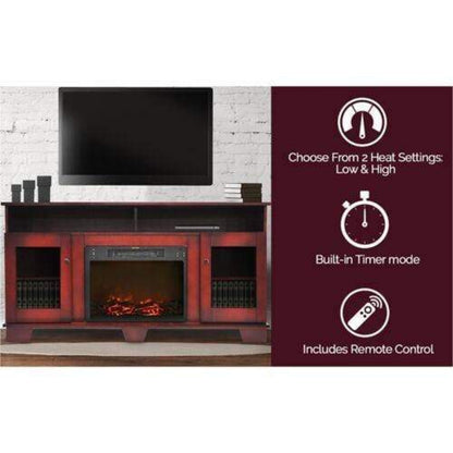 Cambridge Savona 59 In. Electric Fireplace in Cherry with Entertainment Stand and Multi-Color LED Flame Display, - CAM6022-1CHRLED