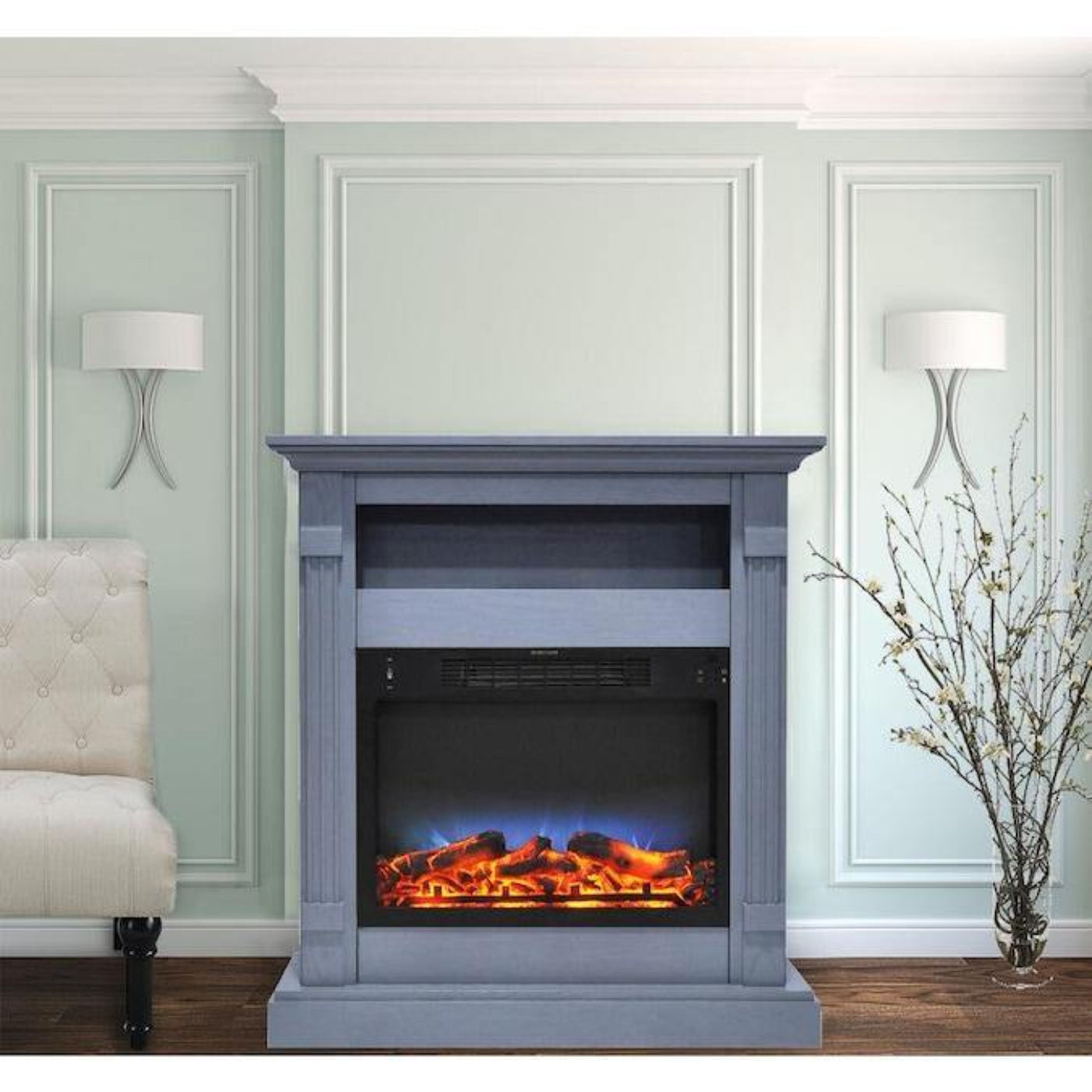 Cambridge Sienna 34 In. Electric Fireplace w/ Multi-Color LED Insert and Slate Blue Mantel - CAM3437-1SBLLED