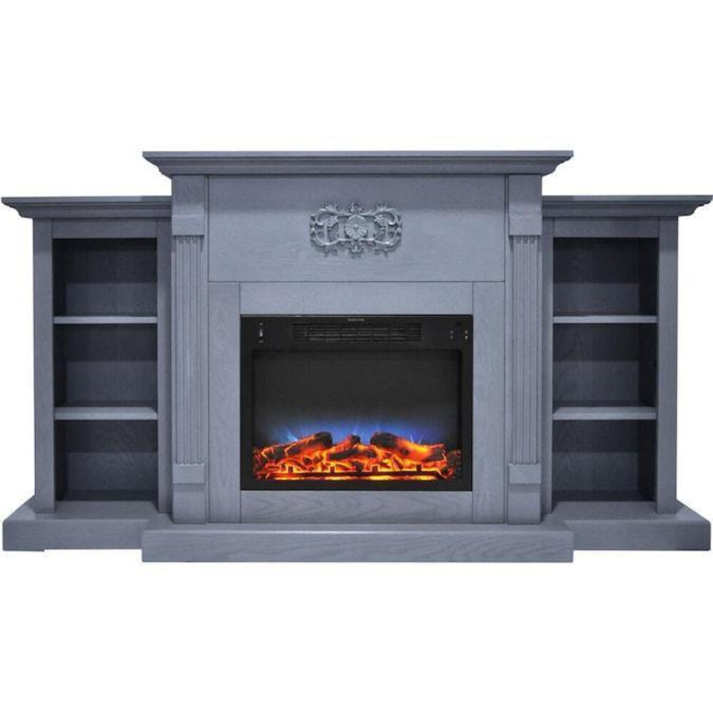Cambridge Sanoma 72 In. Electric Fireplace in Cherry with Bookshelves and Enhanced Log Display - CAM7233-1CHRLG2