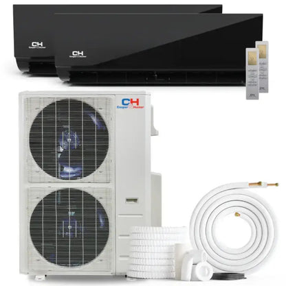 Cooper & Hunter Olivia Midnight 60,000 BTU 2-Zone 9k+18k Wall Mount, 230V, R454B - Ductless Mini Split Air Conditioner Heat Pump - CH-R60MES-230VO/M09WMB+M18WMB-NO/NO