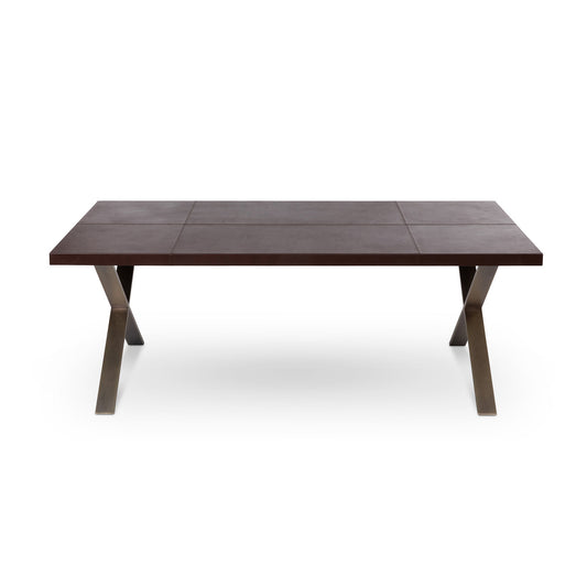 Park Hill Collection Rhodes Handcrafted Leather & Brass Dining Table – Artisan Iron Design, Rustic Elegance for Your Home - EFT26321