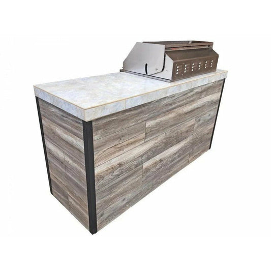 KoKoMo Elite 6' BBQ Island With Built In BBQ Grill Drift Wood Look Siding 30 Inch Doors - ELITE