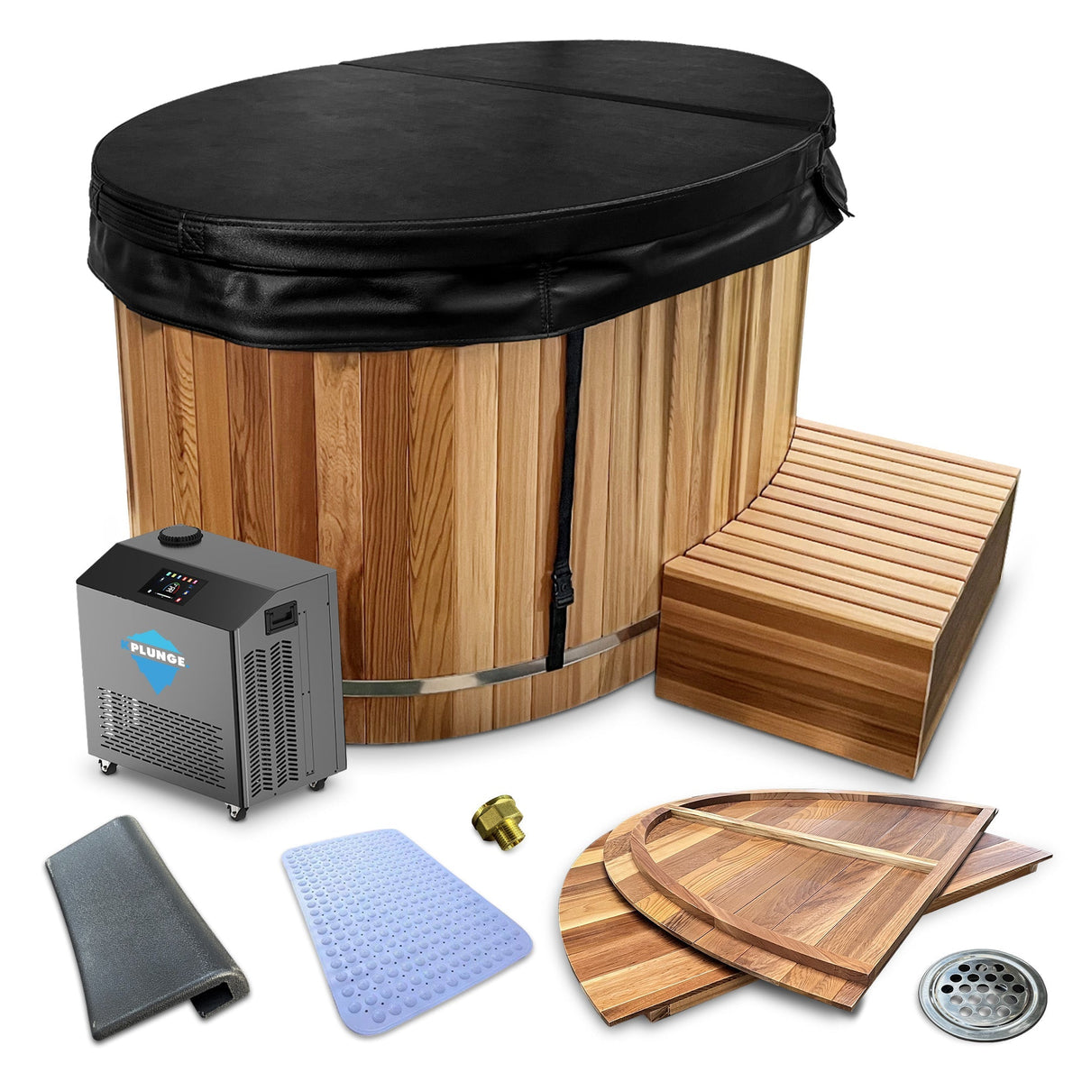 Char-Griller 62 in. 2-Person 0-Jet Cedar Cold Plunge  Ice Bath Tub/Hot Tub with 3/4 HP Powerf - 1769782608827_492