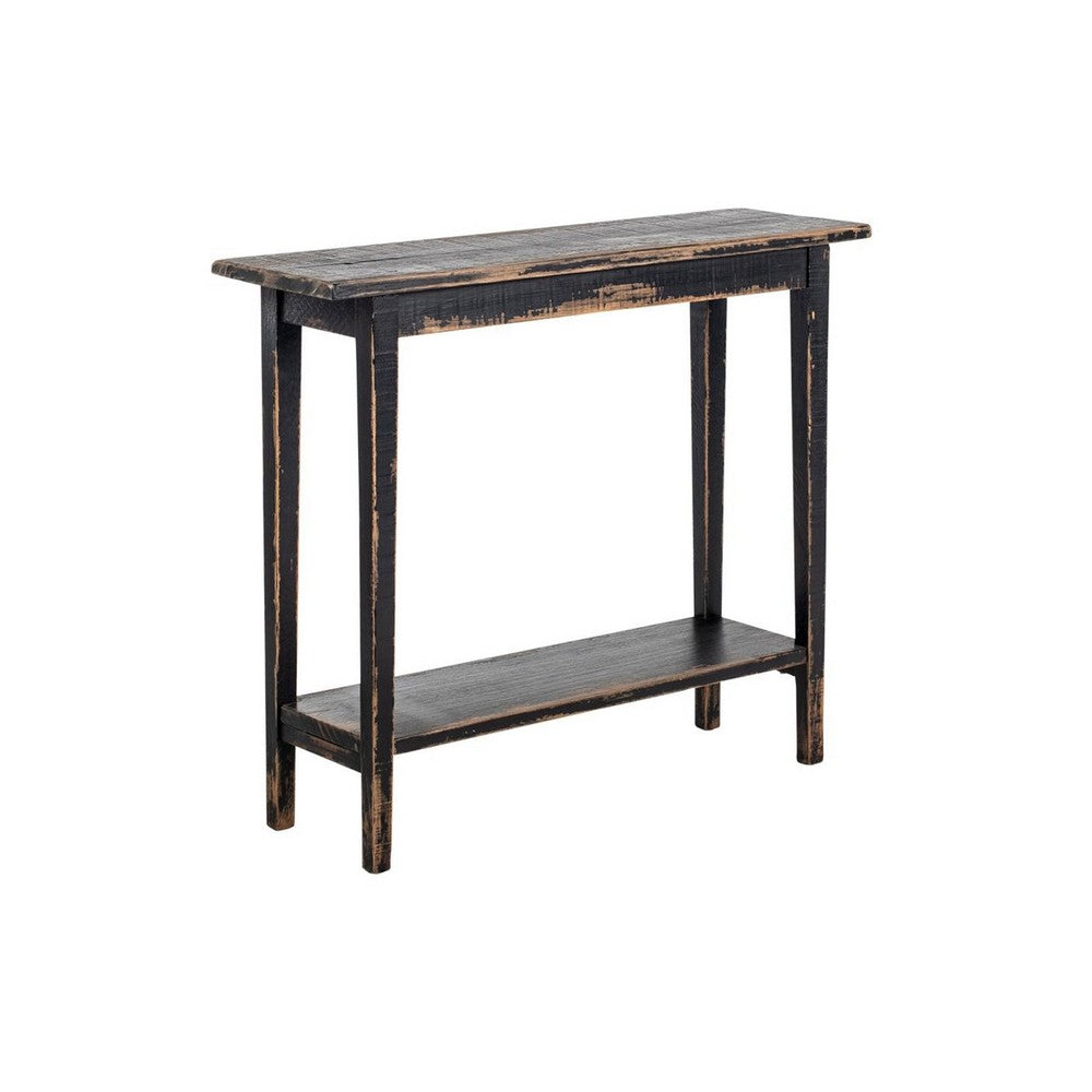 Duro Sofa Console Table with Open Shelf, Reclaimed Wood, Antique Black -BM326626