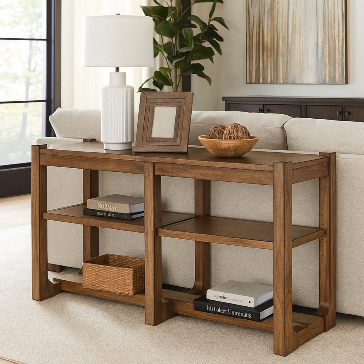 Char-Griller Cabal Sofa Table, Open Shelf, Light Brown Wood, Rectangular 65 Inch -BM327400 - SKU_1769839118516_325