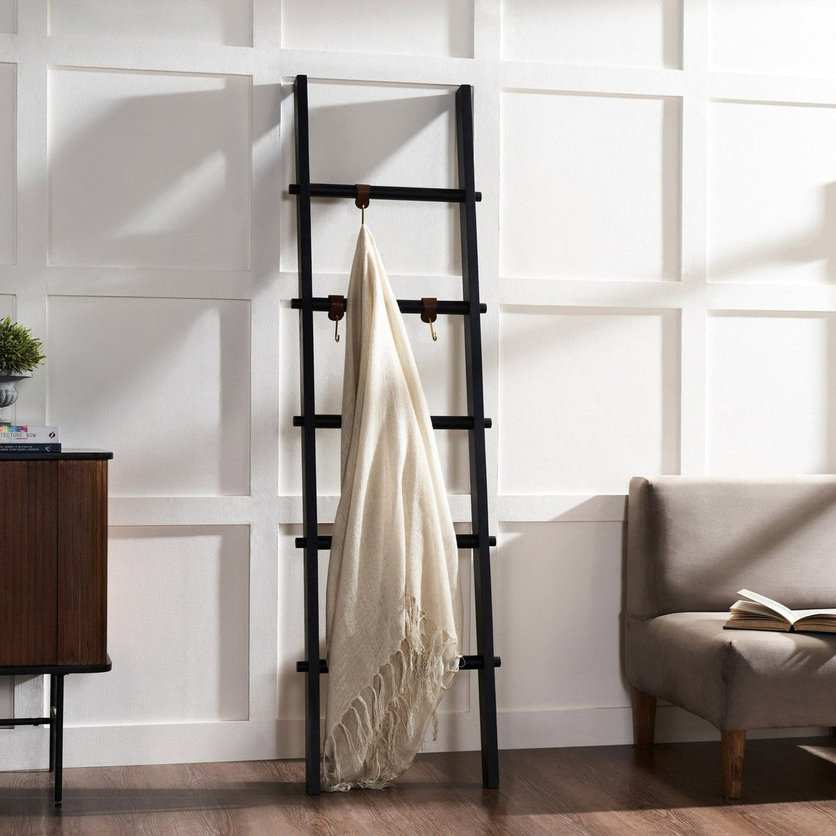RenWil Mareva Decorative Ladder For Throws W/ PU Leather Accent Hooks SHE032 - SHE032