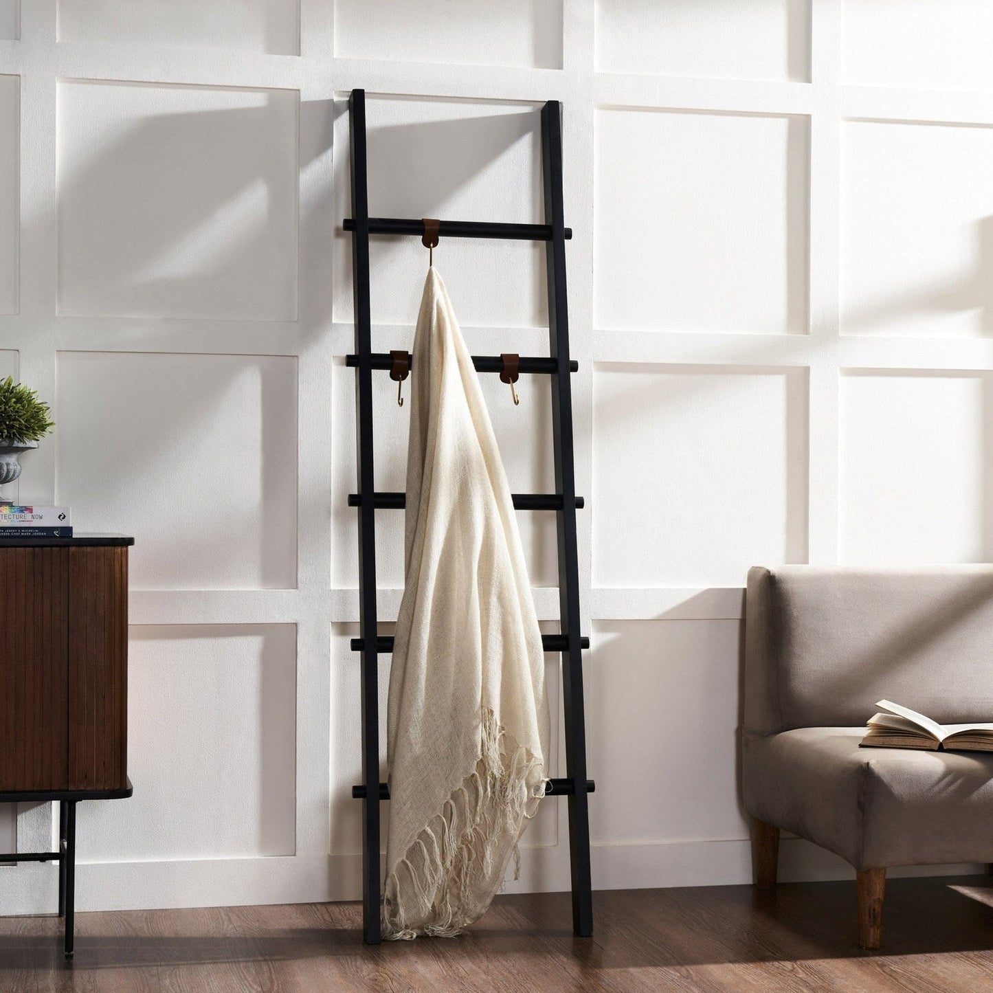 RenWil Mareva Decorative Ladder For Throws W/ PU Leather Accent Hooks SHE032 - SHE032