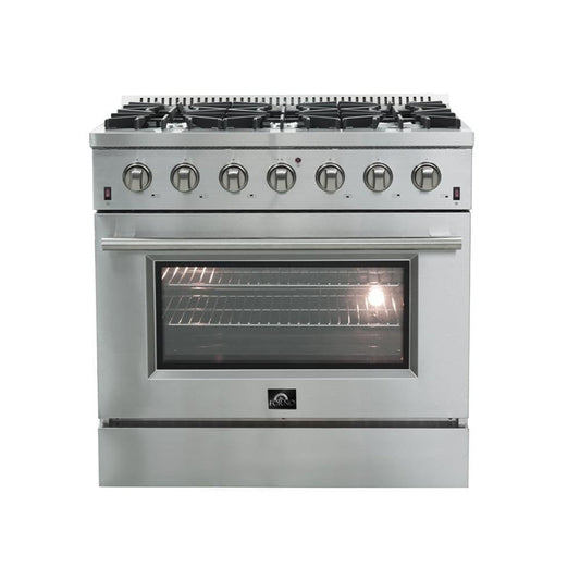 Forno 3-Piece Appliance Package - 36-Inch Gas Range, French Door Refrigerator, and Dishwasher in Stainless Steel  - FBDL-004-01CAUS