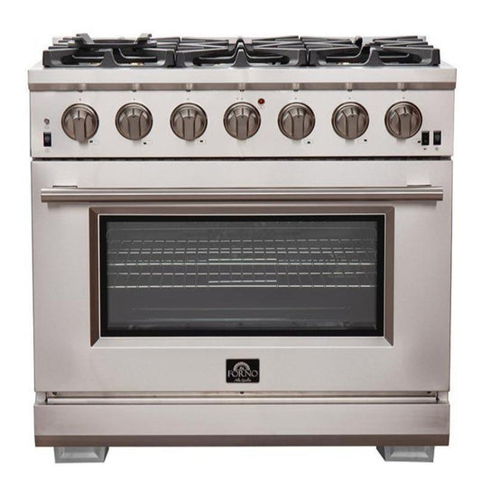 Forno 4-Piece Pro Appliance Package - 36-Inch Gas Range, Refrigerator, 24-Inch Microwave Drawer, & 3-Rack Dishwasher in Stainless Steel - AP4-6260-36-MWD