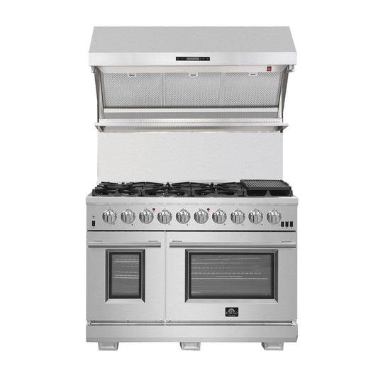 Forno 4-Piece Pro Appliance Package - 48-Inch Gas Range, Premium Hood, French Door Refrigerator, and Dishwasher in Stainless Steel - AP4-6260-48