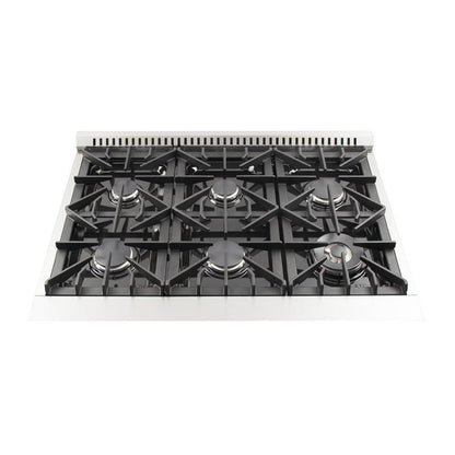 Forno 4-Piece Appliance Package - 36-Inch Gas Range, Refrigerator with Water Dispenser, Wall Mount Hood, & 3-Rack Dishwasher in Stainless Steel - APW4-6244-36-H